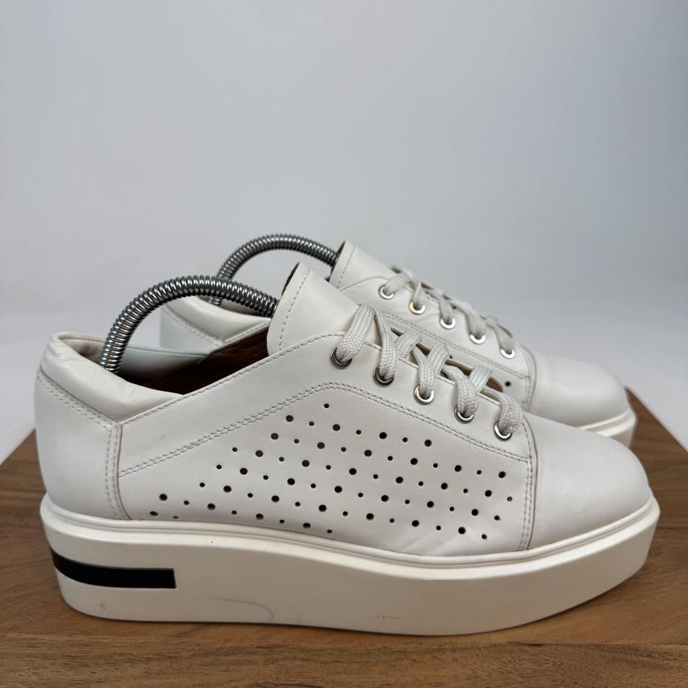Womens Linea Paolo Kendra White Leather‎ Perforated Platform Sandals Size 11 GUC